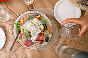 Cretan salad with mizithra and breadcrumbs