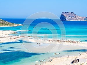 Crete, Greece: Balos lagoon paradisiacal view of beach and sea, one of the most tourist destinations on west of Crete.