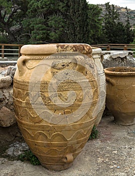 CRETE, GREECE - November, 2017: Ancient amphorae at Knossos palace, Crete