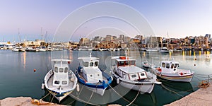 Crete Heraklion Greece port harbor boats panoramic view twilight