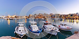 Crete Heraklion Greece port harbor boats panoramic view twilight blue hour