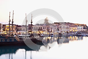 Crete,Rethimno,View of boats at harbour