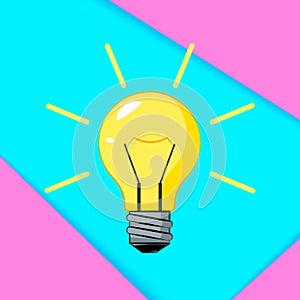 Cretive idea. Bisiness solution concept. Burning light bulb with surreal color background. Vector illustration
