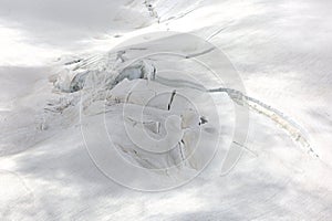 Crevasses on the slope of jungfrau and Rottalhorn mountains in Jungfrau regio