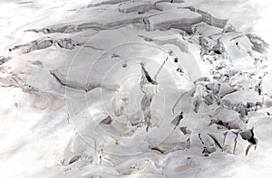 Crevasses on the slope of jungfrau and Rottalhorn mountains in Jungfrau regio