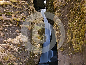 Crevice of the Gljufrabui waterfall in Iceland
