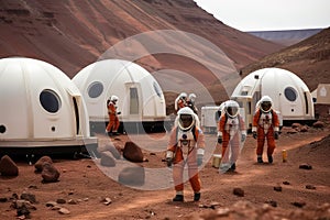 a crew of astronauts training for a mission to mars, with simulated gravity and environment