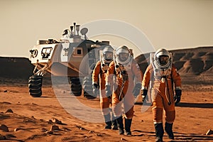 crew of interplanetary spacecraft, preparing for landing on red planet