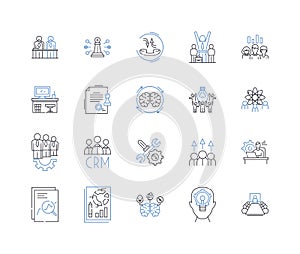 Crew member line icons collection. Sailors, Deckhands, Stewards, Engineers, Pilots, Officers, Navigation vector and photo