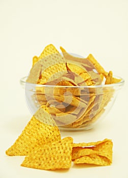 Nachos tortilla chips in a glass bowl Appetizer mexican Sao Paulo Brazil photo