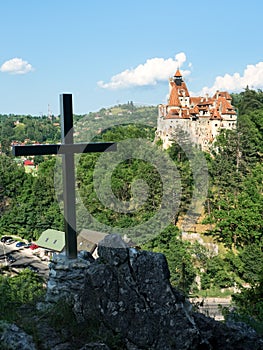 Crhristian cross on a hill by Bran castle, Romania