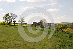 Crichton Castle ruins and hills, Midlothian photo