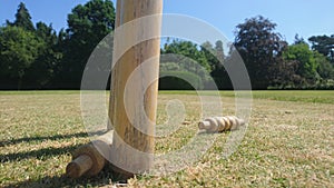 Cricket bails removed from a set of stumps