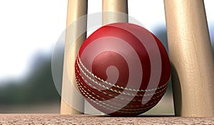 Cricket Ball At Base Of Wickets