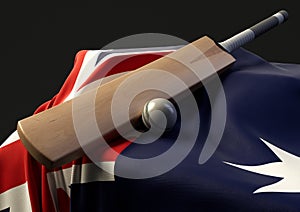 Cricket Ball Bat And Australia Flag