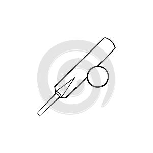 Cricket ball and bat hand drawn outline doodle icon.
