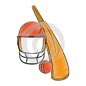 Cricket ball and bat with helmet scribble