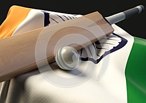 Cricket Ball Bat And India Flag