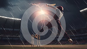 A cricket ball being hit towards a fielder who is positio created with generative AI