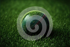 Cricket ball on Green Turf. Generative AI