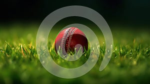 Cricket ball on Green Turf. Generative Ai