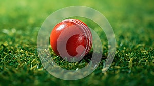 Cricket ball on Green Turf. Generative Ai