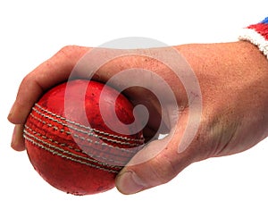 Cricket ball held by hand