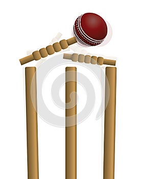 Cricket Ball Hitting the Wicket Illustration photo