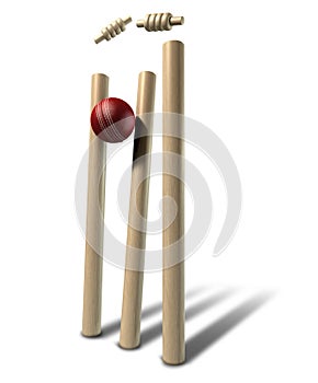 Cricket Ball Hitting Wickets Perspective Isolated