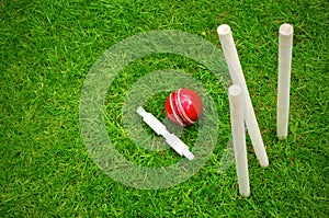 Cricket ball on pitch after hitting stumps