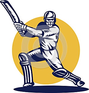 Cricket batsman batting woodcut