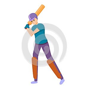 Cricket batsman icon, cartoon style