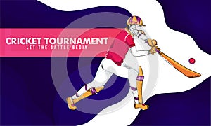 Cricket batsman in playing pose on abstract background for Cricket Tournament.