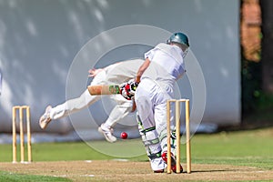 Cricket Batsman Plays Ball Bowler Action Close-Up Action