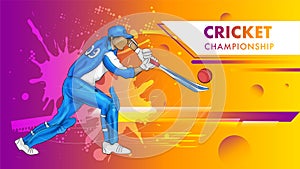 Cricket championship poster with batsman hitting the ball.