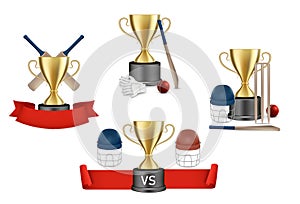 Cricket championship reward set, vector isolated illustration