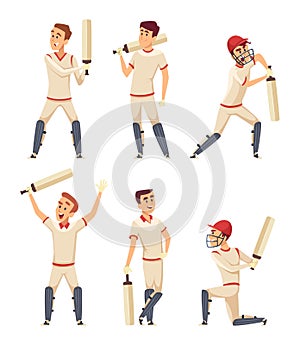 Cricket characters. Set of various sport players in action poses