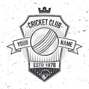 Cricket club badge. Vector. Concept for shirt, print, stamp or tee. Vintage typography design with cricket bat and