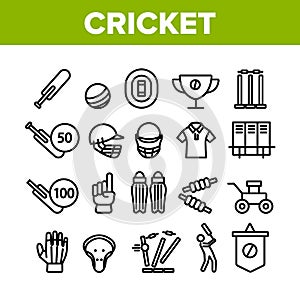 Cricket Collection Game Elements Icons Set Vector