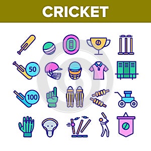 Cricket Collection Game Elements Icons Set Vector