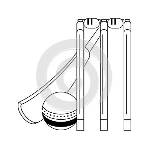 Cricket equiment elements icon cartoon in black and white