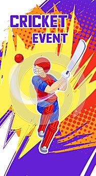 Cricket event concept banner, cartoon style