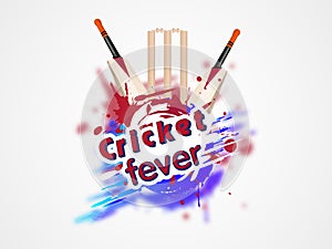 Cricket fever concept with bat and wicket stumps.