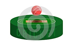 Cricket Field and ball with shadow in isometric view, cricket stadium Vector illustration on white background