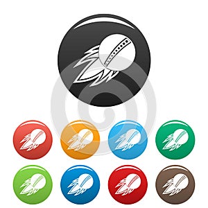 Cricket fire ball icons set color