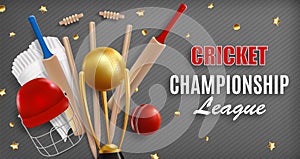 Cricket game championship vector poster, banner template