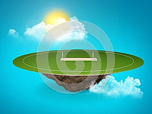 Cricket Ground in the Sky clouds moving sun light lens flare 3d illustration