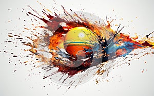 Cricket Hardball with Blended Color Splash on Transparent Background -Generative Ai photo