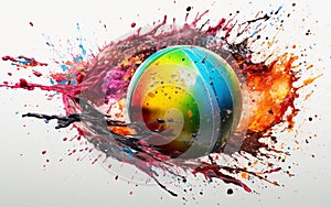 Cricket Hardball with Color Splash Blend Transparent Background -Generative Ai photo
