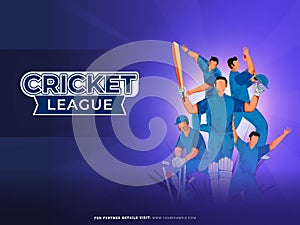 Cricket League Poster Design with Faceless Character of Cricket Player Team
